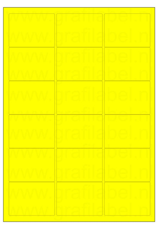 Fluor geel A4 etiket / Laservel 63,5x46,6mm - 18 per vel permanent (doos à 200 vel)