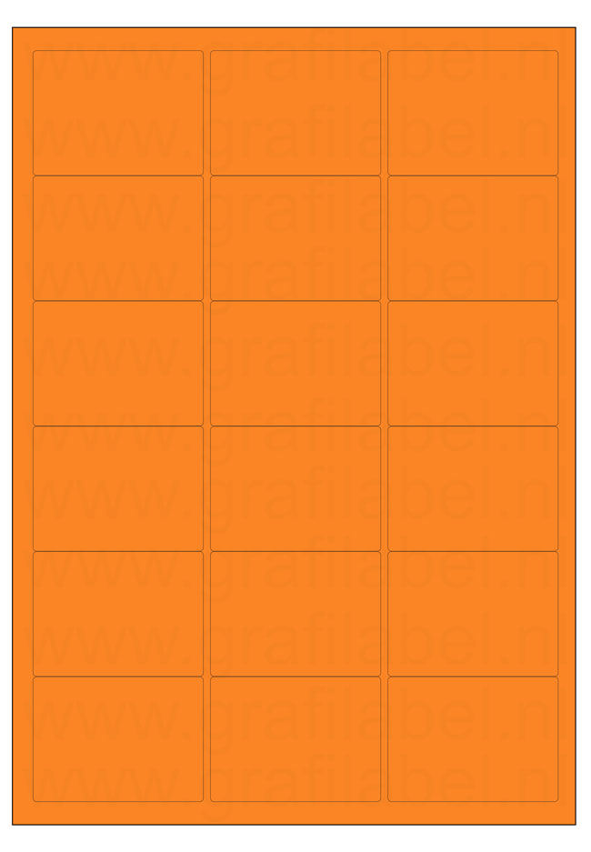 Oranje A4 etiket / Laservel 63,5x46,6mm - 18 per vel permanent (doos à 200 vel)