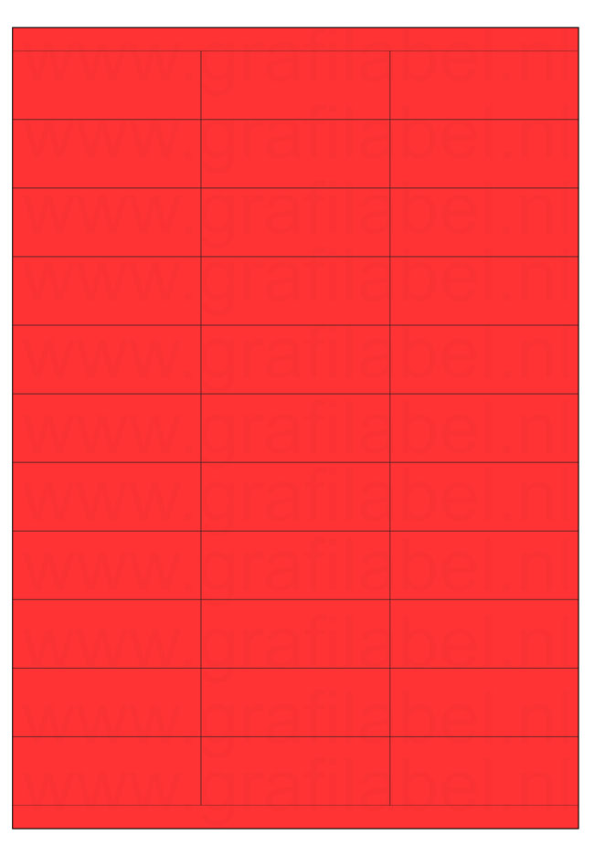 Rood A4 etiket / Laservel 70x25,4mm - 33 per vel permanent (doos à 200 vel)