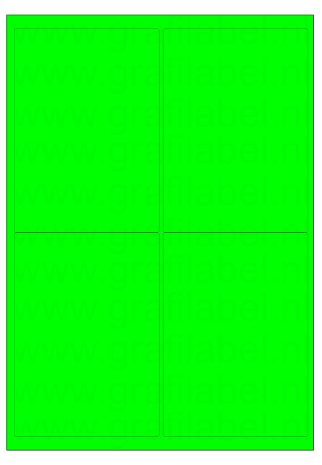 Fluor groen A4 etiket / Laservel 99,1x139mm - 4 per vel permanent (doos à 200 vel)