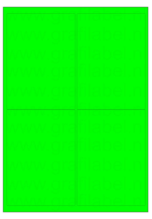 Fluor groen A4 etiket / Laservel 99,1x139mm - 4 per vel permanent (doos à 200 vel)