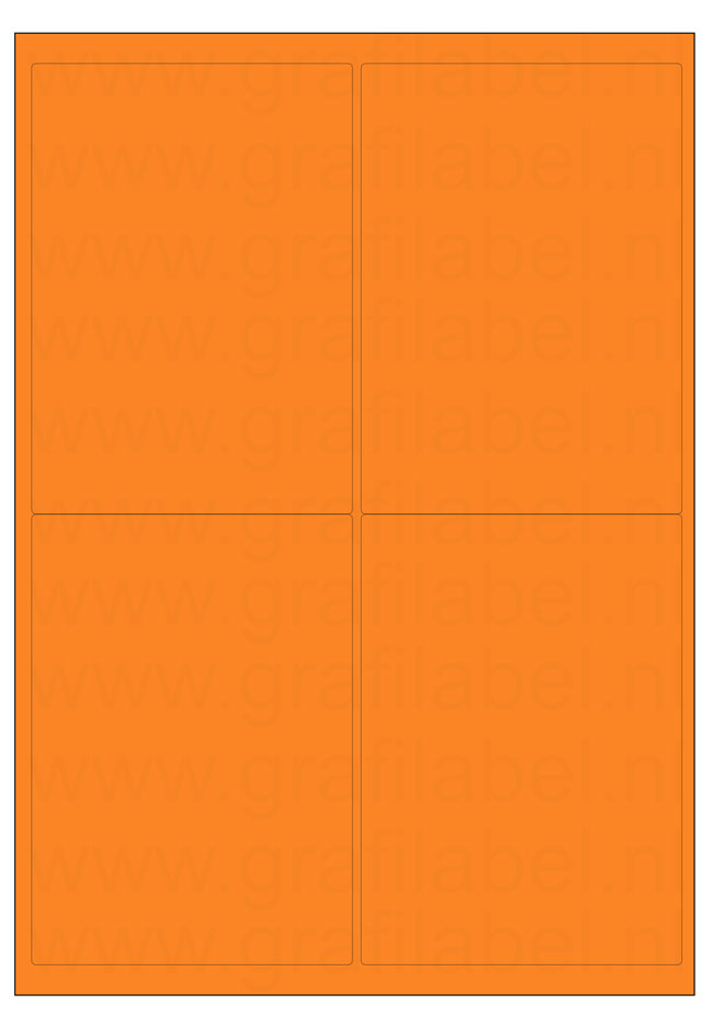 Oranje A4 etiket / Laservel 99,1x139mm - 4 per vel permanent (doos à 200 vel)