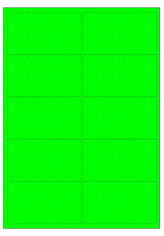 Fluor groen A4 etiket / Laservel 99,1x56,8mm - 10 per vel permanent (doos à 200 vel)