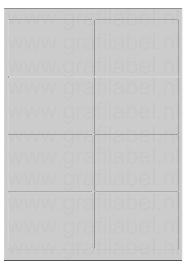 Polyester A4 etiket / Laservel Aluminium zilver mat - 99,1x67,7mm - 8 per vel - permanent (doos à 200 vel)