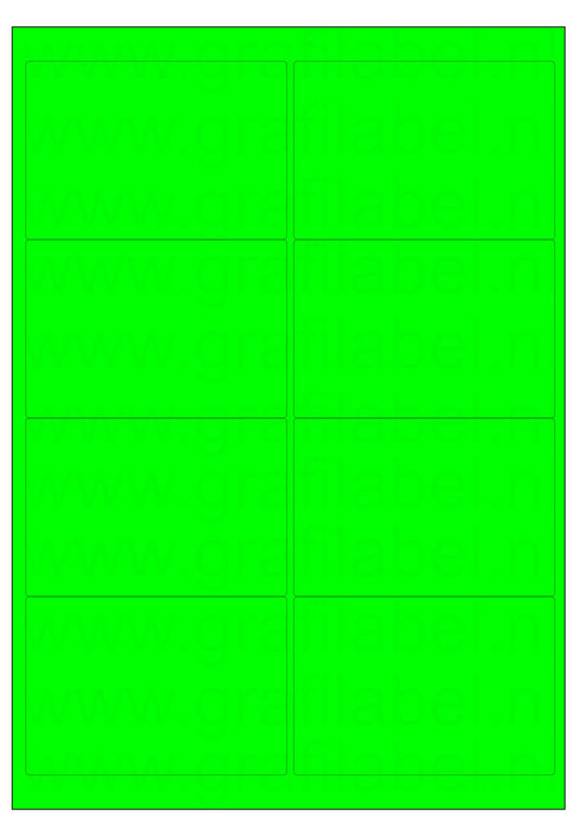 Fluor groen A4 etiket / Laservel 99,1x67,7mm - 8 per vel permanent (doos à 200 vel)