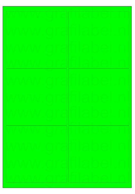 Fluor groen A4 etiket / Laservel 99,1x93,2mm - 6 per vel permanent (doos à 200 vel)