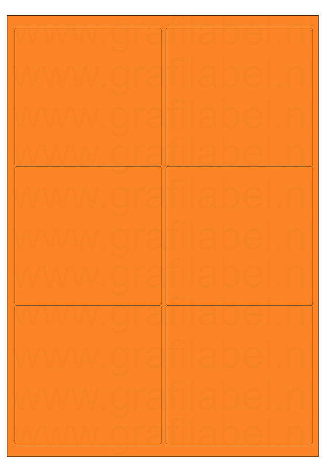 Oranje A4 etiket / Laservel 99,1x93,2mm - 6 per vel permanent (doos à 200 vel)