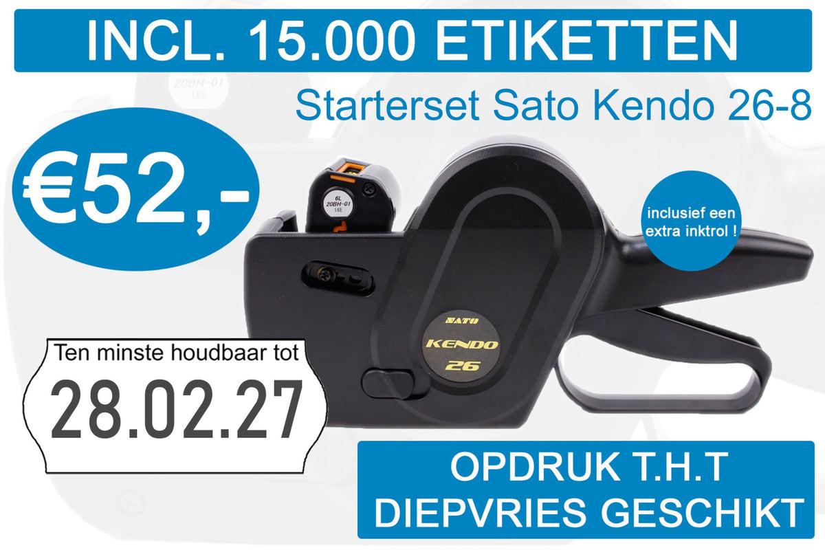 Prijstang starterset Sato Kendo 26-8 incl. 15.000 etiketten met opdruk t.h.t + extra inktrol