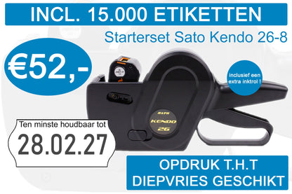 Prijstang starterset Sato Kendo 26-8 incl. 15.000 etiketten met opdruk t.h.t + extra inktrol